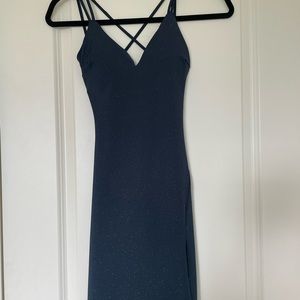 Slim Fitting Mini Blue Dress with a leg slit From G By Guess